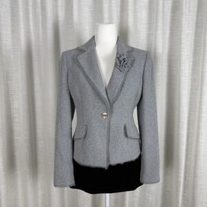 Anne Klein Blazer Jacket Womens 6P Gray Boucle One Button Flower Lined